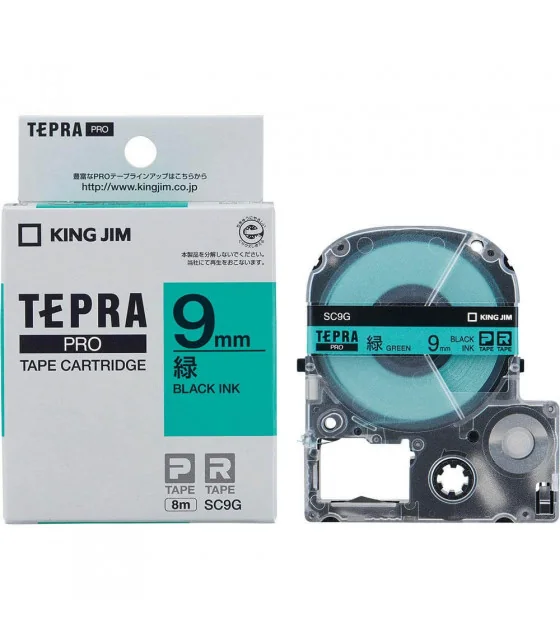 Tepra SC9G (Chữ đen nền xanh lá, khổ 9mm)