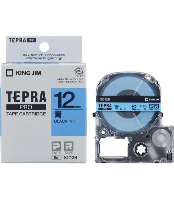 Tepra SC12B (Chữ đen nền xanh dương, khổ 12mm)