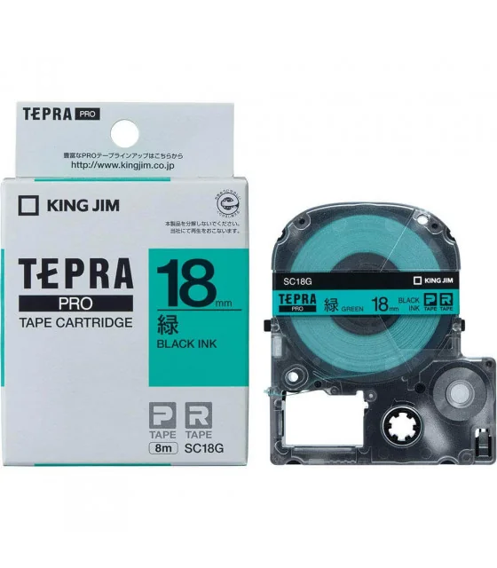 Tepra SC18G (Chữ đen nền xanh lá, khổ 18mm)