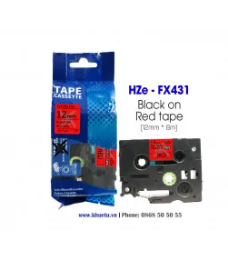Nhãn in HZe-FX431 (TZe-FX431, TZ2-FX431), 12mm x 8m, Black on Red | ⓿❽❻❽❺⓿❺⓿❺❺ | Nhãn in, tem in, giấy in, băng nhãn, tape in...