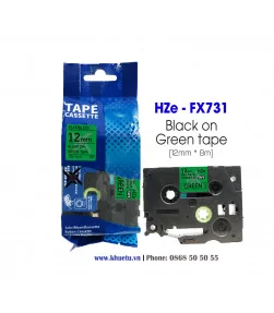 Nhãn in HZe-FX731 (TZe-FX731, TZ2-FX731), 12mm x 8m, Black on Green | ⓿❽❻❽❺⓿❺⓿❺❺ | Nhãn in, tem in, giấy in, băng nhãn, tape ...