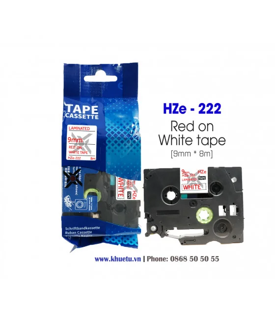 Nhãn in HZe-222 (TZe-222, TZ2-222), 9mm x 8m, Red on White