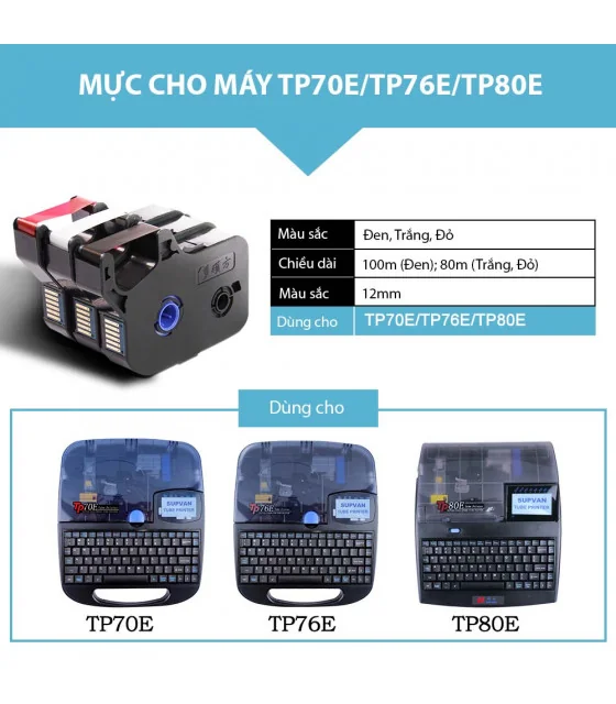 Mực in ống SUPVAN TP-R80EW, màu trắng, 12mm x 80m, cho máy in ống Supvan