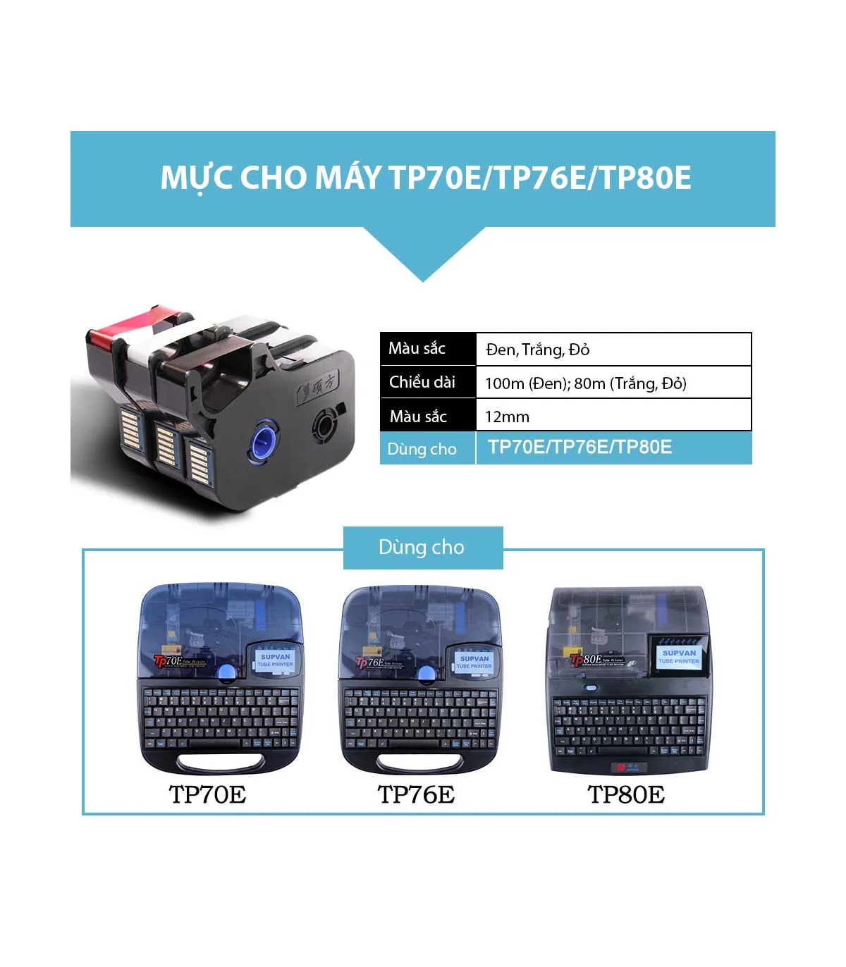 Mực in ống SUPVAN TP-R80EW, màu trắng, 12mm x 80m, cho máy in ống Supvan | ⓿❽❻❽❺⓿❺⓿❺❺ | Ống lồng, ống lồng cos, vật tư in ống...