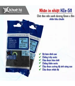 Nhãn in HZe-511 (TZe-511, TZ2-511), 6mm x 8m, Black on Blue | ⓿❽❻❽❺⓿❺⓿❺❺ | Nhãn in, tem in, giấy in, băng nhãn, tape in | khu...