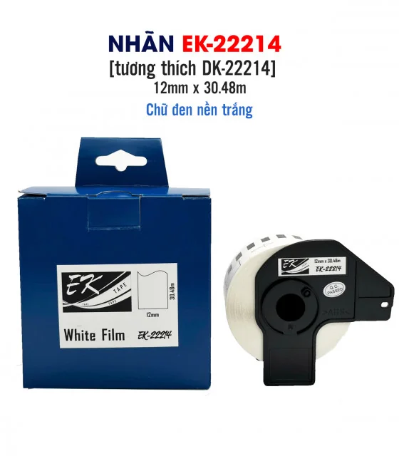 Giấy in nhãn EK-22214, 12mm x 30m (liên tục), tương thích DK-22214