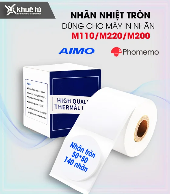 Nhãn tròn 50 x 50mm, màu trắng, KTR-5050-140