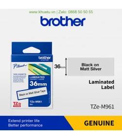 Brother TZe-M961, khổ 36mm, dài 8m, Black on Silver Matt, nhãn bạc, chống thấm nước | ⓿❽❻❽❺⓿❺⓿❺❺ | Nhãn in, tem in, giấy in, ...