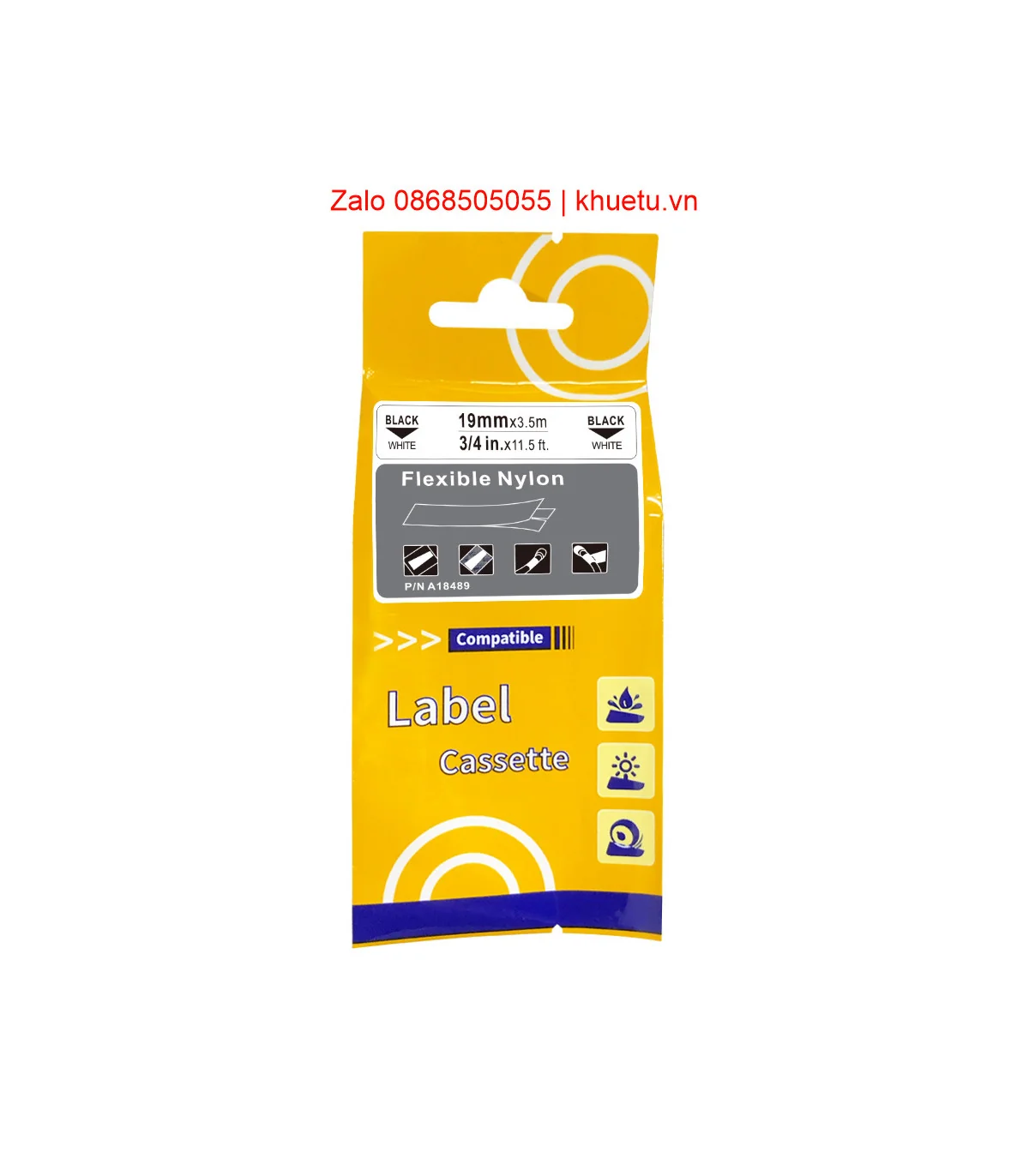Rhino Flexible Nylon 3/4" (19mm), Black on White (18489) | ⓿❽❻❽❺⓿❺⓿❺❺ | Nhãn in, tem in, giấy in, băng nhãn, tape in | khuetu.vn
