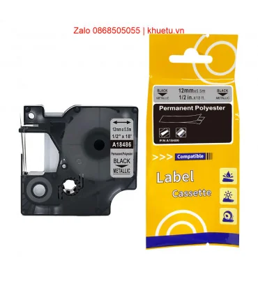 Rhino Permanent Polyester 1/2" (12mm), Black on Metallic (18486) | ⓿❽❻❽❺⓿❺⓿❺❺ | Nhãn in, tem in, giấy in, băng nhãn, tape in ...