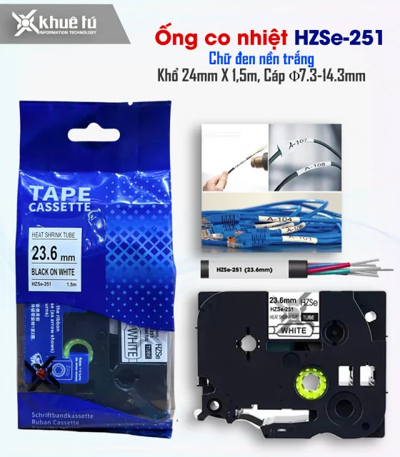 Ống co nhiệt HZSe-251, khổ 24mm x 1,5m, cáp 7.3-14.3mm, màu trắng