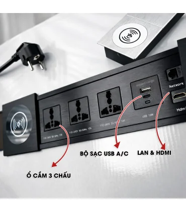 Ổ cắm điện âm bàn trượt, có sạc không dây MK102SS (Silver) | ⓿❽❻❽❺⓿❺⓿❺❺ | khuetu.vn
