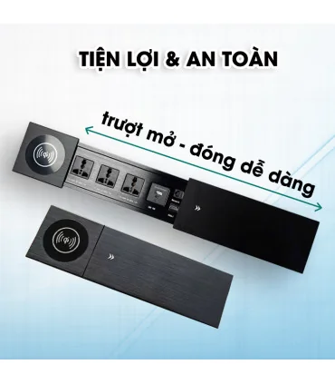 Ổ cắm điện âm bàn trượt, có sạc không dây MK102SB (Black) | ⓿❽❻❽❺⓿❺⓿❺❺ | khuetu.vn