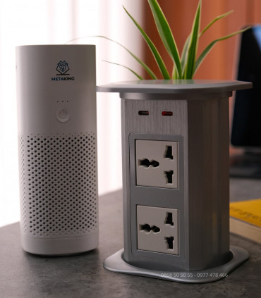 Ổ cắm điện âm bàn nâng hạ tự động MK102ES (Silver, sạc không dây) | khuetu.vn