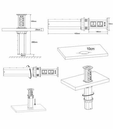 Ổ cắm điện âm bàn nâng hạ tự động MK102EG (Gold, sạc không dây) | khuetu.vn