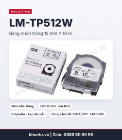 Băng nhãn MAX LM-TP512W trắng 12mm × 16m cho máy in ống lồng