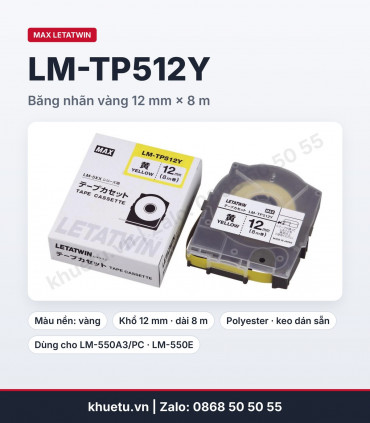 Băng nhãn MAX LM-TP512Y vàng 12mm × 8m | khuetu.vn