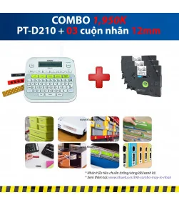 Máy in nhãn Combo: PT-D210 + 3 Cuộn nhãn 12mm | ⓿❽❻❽❺⓿❺⓿❺❺ | Máy in nhãn, máy in tem, máy in mã vạch | khuetu.vn