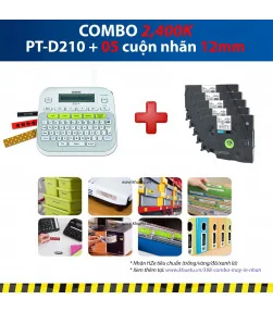Máy in nhãn Combo: PT-D210 + 5 Cuộn nhãn 12mm | ⓿❽❻❽❺⓿❺⓿❺❺ | Máy in nhãn, máy in tem, máy in mã vạch | khuetu.vn