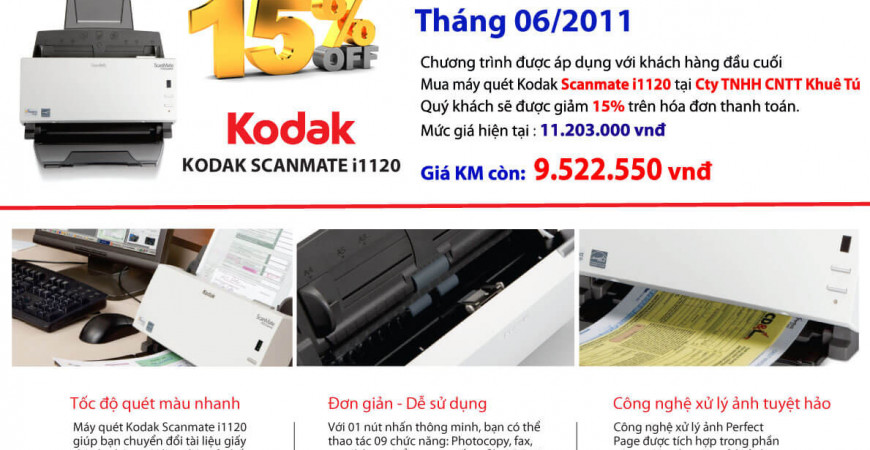 Khuyến Mãi Lớn: Giảm Giá 15% Khi Mua Kodak ScanMate i1120 Tại Khuê Tú