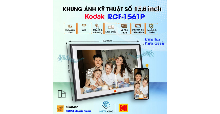 Khung ảnh kỹ thuật số Kodak RCF-1561P – Màn hình 15.6 inch rộng lớn, lưu giữ trọn vẹn ký ức